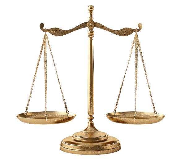 Golden scales of justice, balanced